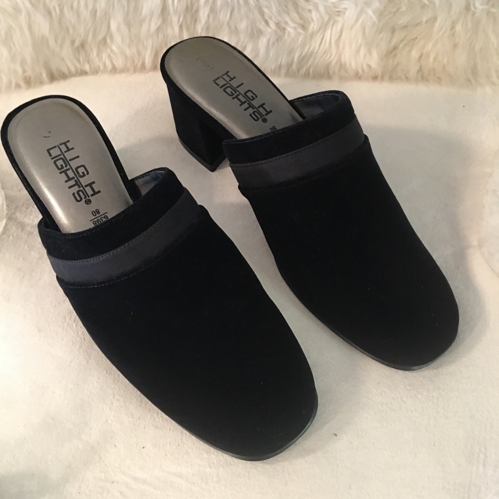 Women’s Black Faux Fur Mules with Heels SZ 8 M